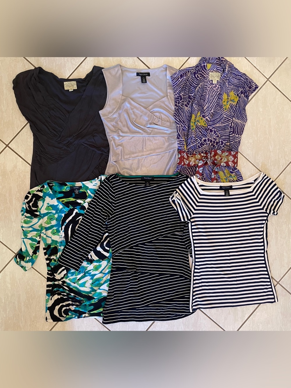 Lot of 6 Womens Tops Sz XS Anthropologie WHBM Alfani Striped Metallic Tops